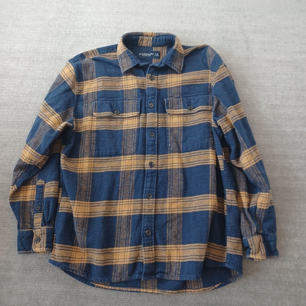 Abercrombie & Fitch 90's Oversized Shirt Mens M Blue Brown Plaid Flannel Thick - Picture 7 of 7